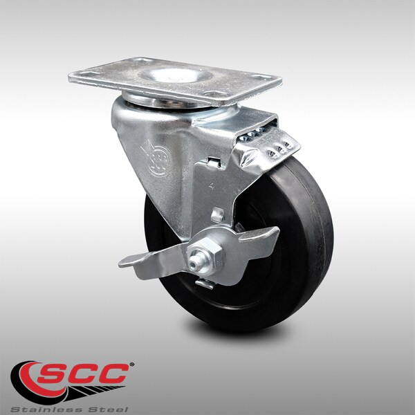 4 Inch SS Soft Rubber Swivel Top Plate Caster with Brake